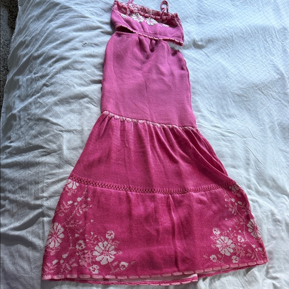 Elegant Pink Floral Long Sleeve Dress